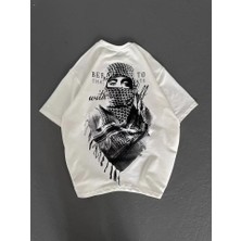 Modaurul Unisex Baskılı Oversize T-Shirt - Beyaz