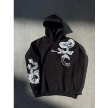 Modaurul Uzun Kol Kapşonlu Baskılı Sweatshirt - Siyah