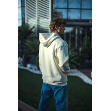 Modaurul Üç Iplik Penye Kapşonlu Basic Sweatshirt - Beyaz
