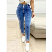 Modaurul Kadın Yüksek Bel Önden Düğmeli Jean Pantolon