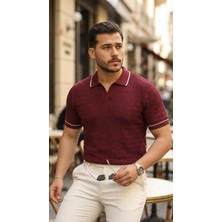 Modaurul Erkek Zikzak Dokulu Yakalı Kısa Kollu Triko