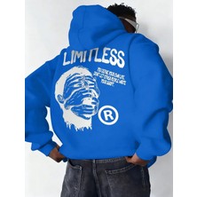 Modaurul Erkek Premium Baskılı Kapşonlu Sweatshirt Üç Iplik Içi Pamuklu Kanguru Cepli - Saks Mavisi