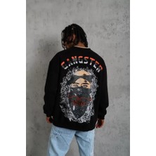 Modaurul Erkek 3 Iplik Gangster Baskılı Sweatshirt - Siyah