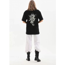 Modaurul Unisex Baskılı Oversize T-Shirt - Siyah