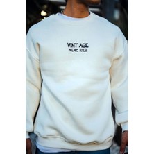 Modaurul Oversize Bisiklet Yaka Üç Iplik Baskılı Sweatshirt - Beyaz