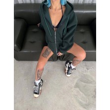 Modaurul Oversize Tam Fermuarlı Uzun Kol Hırka - Haki