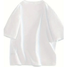Modaurul Baskılı Oversize Bisiklet Yaka T-Shirt - Beyaz