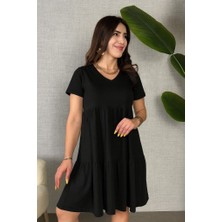 Modaurul Kadın Kısa Kollu V Yakalı Viskon Elbise