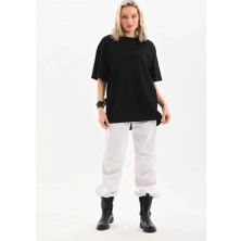 Modaurul Unisex Bisiklet Yaka 20/1 Düz Oversize T-Shirt - Siyah