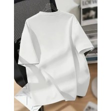 Modaurul Baskılı Oversize Bisiklet Yaka T-Shirt - Beyaz