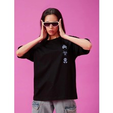 Modaurul Baskılı Oversize T-Shirt - Siyah