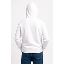 Modaurul Erkek Üç Iplik Kapüşonlu Kanguru Cepli Sweatshirt Hoodie - Beyaz