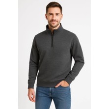Modaurul Erkek Dik Yaka Sweatshirt Dik Yaka Yarım Fermuarlı 3 Iplik Şardonlu Pamuk Kumaş - Antrasit