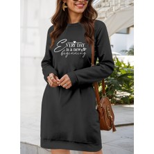 Modaurul Kadın Uzun Kollu Bisiklet Yaka Kısa Viskon Iki Iplik Elbise