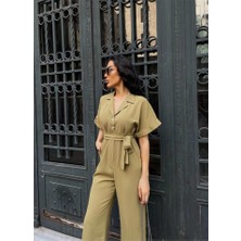 Modaurul Keten Tulum Bel Bağlama Detaylı - Yeşil