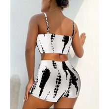 Modaurul Kadın Büzgü Detay Askılı Crop Mini Tayt Ikili Takım