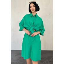 Modaurul Yeşil Kısa Kollu Keten Gömlek ve Şort Takım
