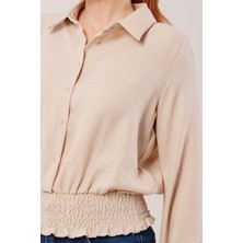 Modaurul Bel ve Bilek Lastikli Bej Bluz