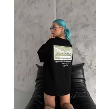 Modaurul Unisex Baskılı Oversize T-Shirt - Siyah