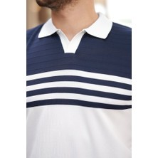 Modaurul Erkek Çizgi Desenli Yakalı Kısa Kollu T-Shirt