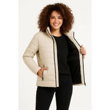 Modaurul Mikro Su Itici Kapitone Baskılı Astarlı Fermuarlı Bomber Mont - Bej