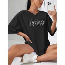 Modaurul Baskılı Oversize T-Shirt - Siyah