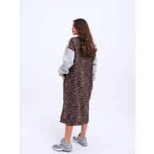 Modaurul Kadın Arkası Leoparlı Yırtmaçlı Elbise