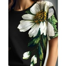 Modaurul Kadın Kısa Kollu Bisiklet Yaka Çiçek Baskılı Süprem Bluz