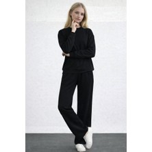 Modaurul Kadın Uzun Kollu Bisiklet Yaka Viskon Iki Iplik Bluz ve Pantolon Ikili Takım