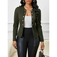 Modaurul Kadın Uzun Kollu Önü Açık Düğmeli Kısa Süet Ceket