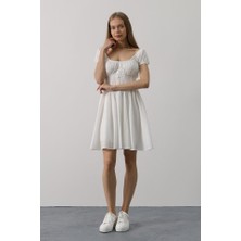 Modaurul Beli Korseli Mini Elbise - Beyaz