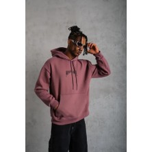 Modaurul Erkek Kordon Ipli Baskılı Kapüşonlu Sweatshirt - Gül Kurusu