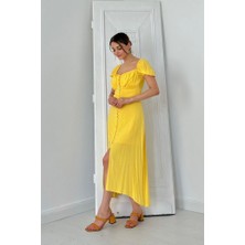 Modaurul Sarı Prenses Yaka Elbise