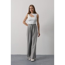 Modaurul Pileli Bağcıklı Oversize Pantolon - Gri