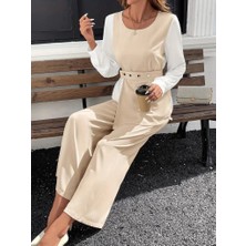 Modaurul Kadın Uzun Kollu Açık Yakalı Çift Renkli Kemerli Ithal Krep Ikili Takım