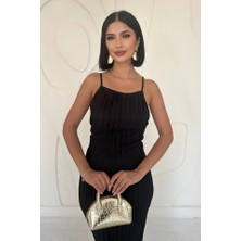 Modaurul Siyah Piliseli Halter Boyun Elbise