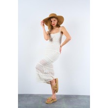 Modaurul Ajurlu Astarlı Elbise - Ekru