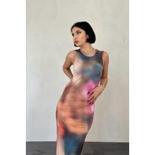 Modaurul Bej Batik Desenli Elbise