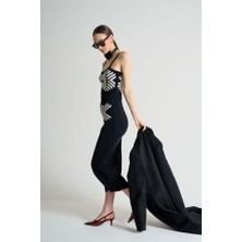 Modaurul Jakarlı Ince Askılıtriko Takım - Siyah-Beyaz Kayısı