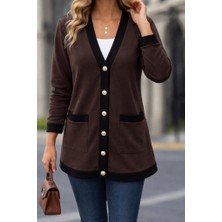 Modaurul Kadın Uzun Kollu Cepli Önden Düğmeli Uzun Modal Ceket Hırka