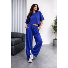 Modaurul Osy Modal Yumuşak Dokulu Şalaş Oversize Ikili Takım Bol Paça Pantolonlu Rahat Günlük Takım - Saks Mavisi