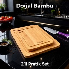 Barotti Doğal Bambu Kesme Tahtası Seti Büyük & Küçük Boy Mutfak Doğrama ve Sunum Tahtası-