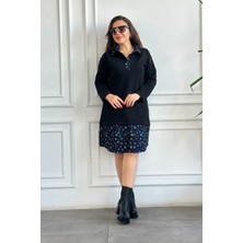 Etek ve Yaka Pazen Detaylı Sweat Elbise