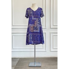Melek Kol Patchwork Desen V Yaka Viscon Elbise