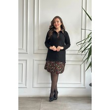 Etek ve Yaka Pazen Detaylı Sweat Elbise