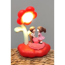 Pileli Store Sevgili Çift Papatya Işıklı Masa Lambası