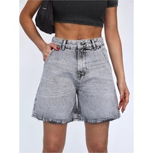 Zeo Basic Kadın Açık Gri Jean Şort