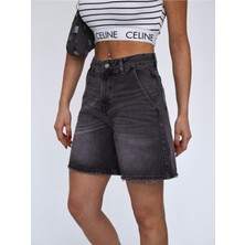 Zeo Basic Füme Denim Mini Şort