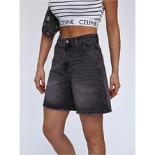 Zeo Basic Füme Denim Mini Şort