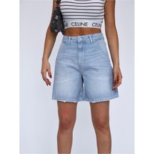 Zeo Basic Kadın Buz Mavi Jean Şort